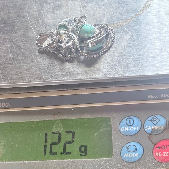 VTG Sterling Silver 925 Turquoise Three Stone Chain Necklace Size 14" Adjustable - Picture 13 of 13